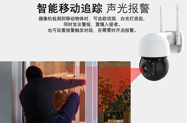 全景云台 + 智能移动侦测,声光主动预警